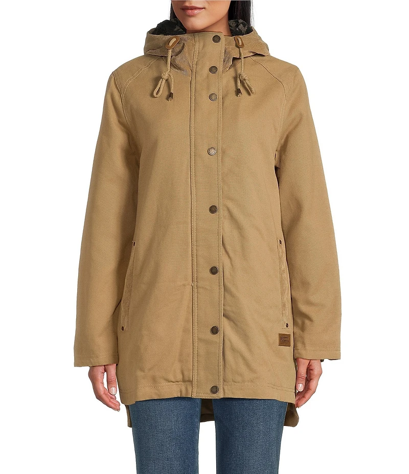 Pendleton Cedar Creek Cotton Canvas Corduroy Trim Stand Collar Hooded Zip Front Parka Jacket
