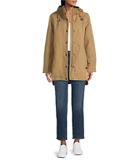 Pendleton Cedar Creek Cotton Canvas Corduroy Trim Stand Collar Hooded Zip Front Parka Jacket