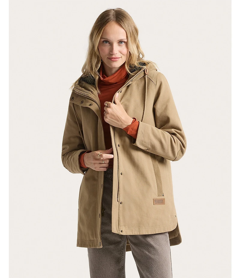 Pendleton Cedar Creek Cotton Canvas Corduroy Trim Stand Collar Hooded Zip Front Parka Jacket