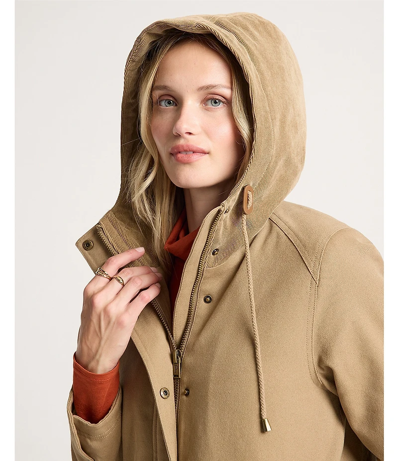 Pendleton Cedar Creek Cotton Canvas Corduroy Trim Stand Collar Hooded Zip Front Parka Jacket