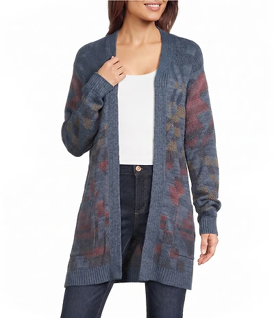Pendleton Cheyenne Textured Knit Banded Collar Long Sleeve Open Front Tie Cardigan