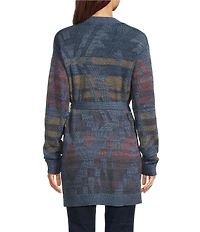 Pendleton Cheyenne Textured Knit Banded Collar Long Sleeve Open Front Tie Cardigan