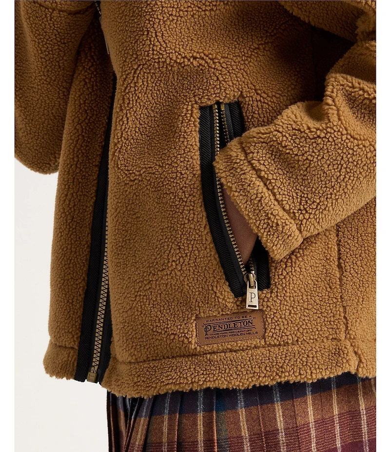 Pendleton Cottonwood Star Pattern Stand Collar Hooded Corduroy Trim Zip Front Bomber Jacket