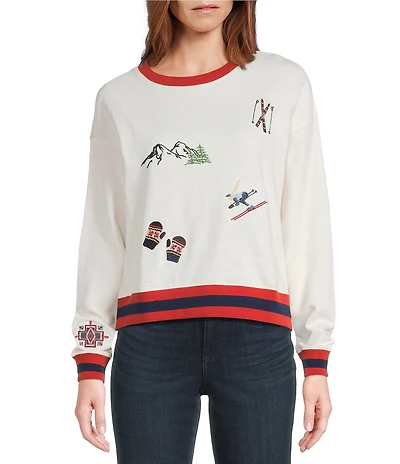 Pendleton French Terry Ski Graphic Embroidered Crew Neck Long Sleeve Pullover