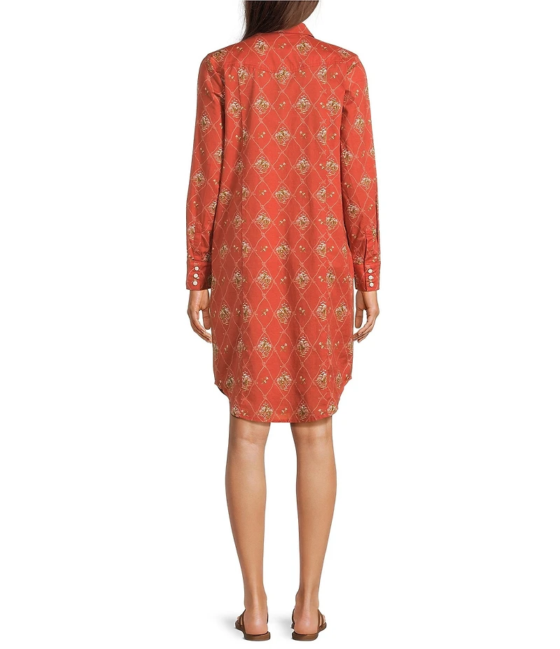 Pendleton Gambler Adobe Lattice Print Point Collar Long Sleeve Shirt Dress