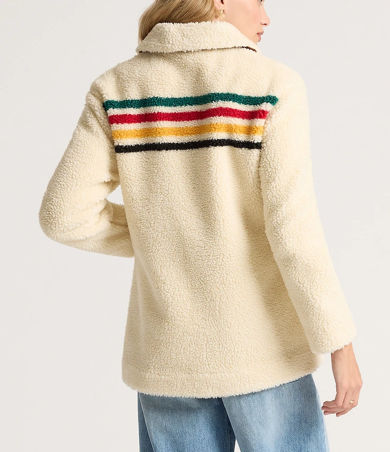 Pendleton Glacier Sunset Stripe Print Club Collar Patch Pocket Zip Front Barn Coat