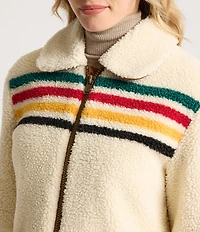 Pendleton Glacier Sunset Stripe Print Club Collar Patch Pocket Zip Front Barn Coat