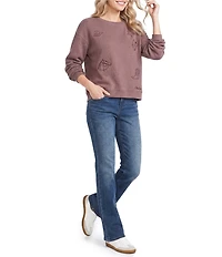 Pendleton Graphic Western Embroidered French Terry Knit Crew Neck Long Sleeves Sweater Top