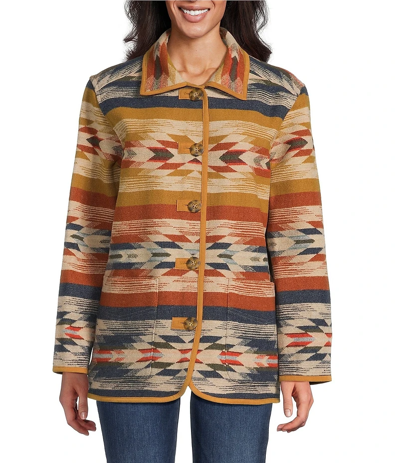 Pendleton Jacquard Reversible Wool Western Long Sleeve Button Front Jacket