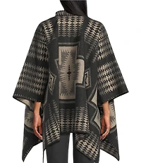 Pendleton Jacquard Wool Harding Pattern Stand Collar Long Sleeve Poncho