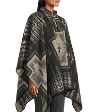 Pendleton Jacquard Wool Harding Pattern Stand Collar Long Sleeve Poncho