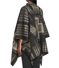 Pendleton Jacquard Wool Harding Pattern Stand Collar Long Sleeve Poncho