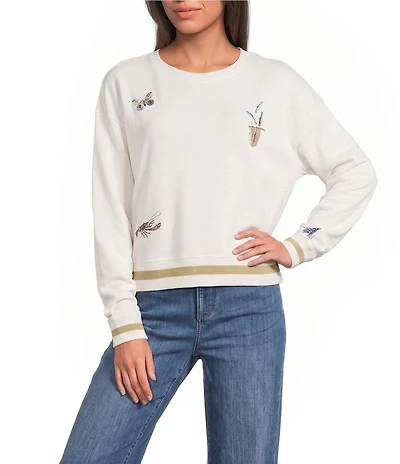 Pendleton Knit French Terry Crew Neck Long Sleeve Nautical Embroidered Top