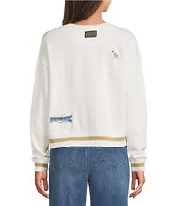 Pendleton Knit French Terry Crew Neck Long Sleeve Nautical Embroidered Top