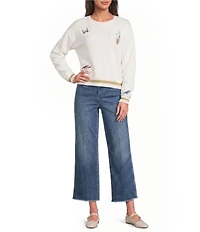 Pendleton Knit French Terry Crew Neck Long Sleeve Nautical Embroidered Top
