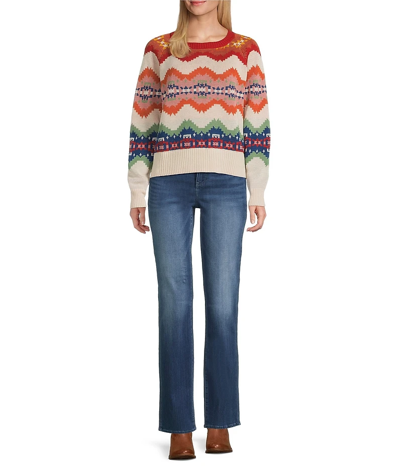 Pendleton Knit Graphic Stripe Crew Neck Long Raglan Sleeve Sweater