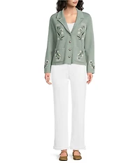 Pendleton Knit Notch Collar Long Sleeve Souvenir Cardigan