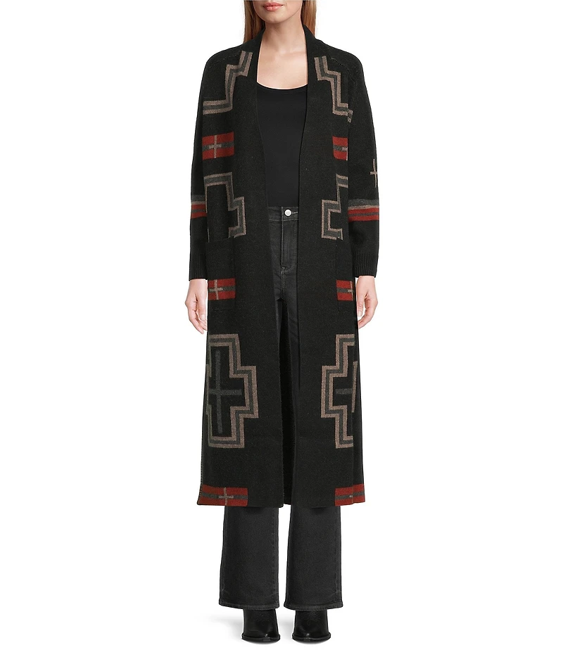Pendleton Lambswool Graphic Open Front Long Sleeve Duster