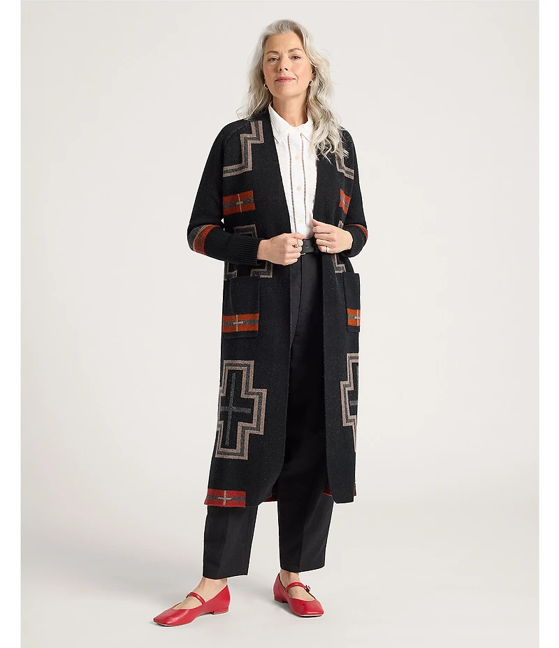 Pendleton Lambswool Graphic Open Front Long Sleeve Duster