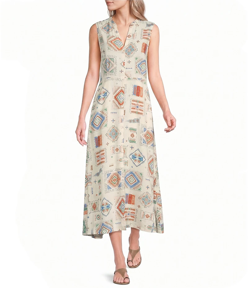 Pendleton Lana Printed Band Collar Sleeveless Midi Dress