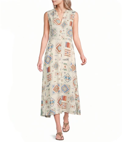 Pendleton Lana Printed Band Collar Sleeveless Midi Dress