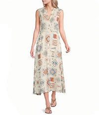 Pendleton Lana Printed Band Collar Sleeveless Midi Dress