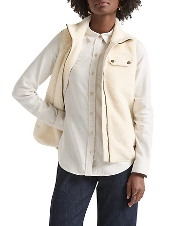 Pendleton Laurel Berber Fleece Stand Collar Sleeveless High-Low Hem Zip Front Vest