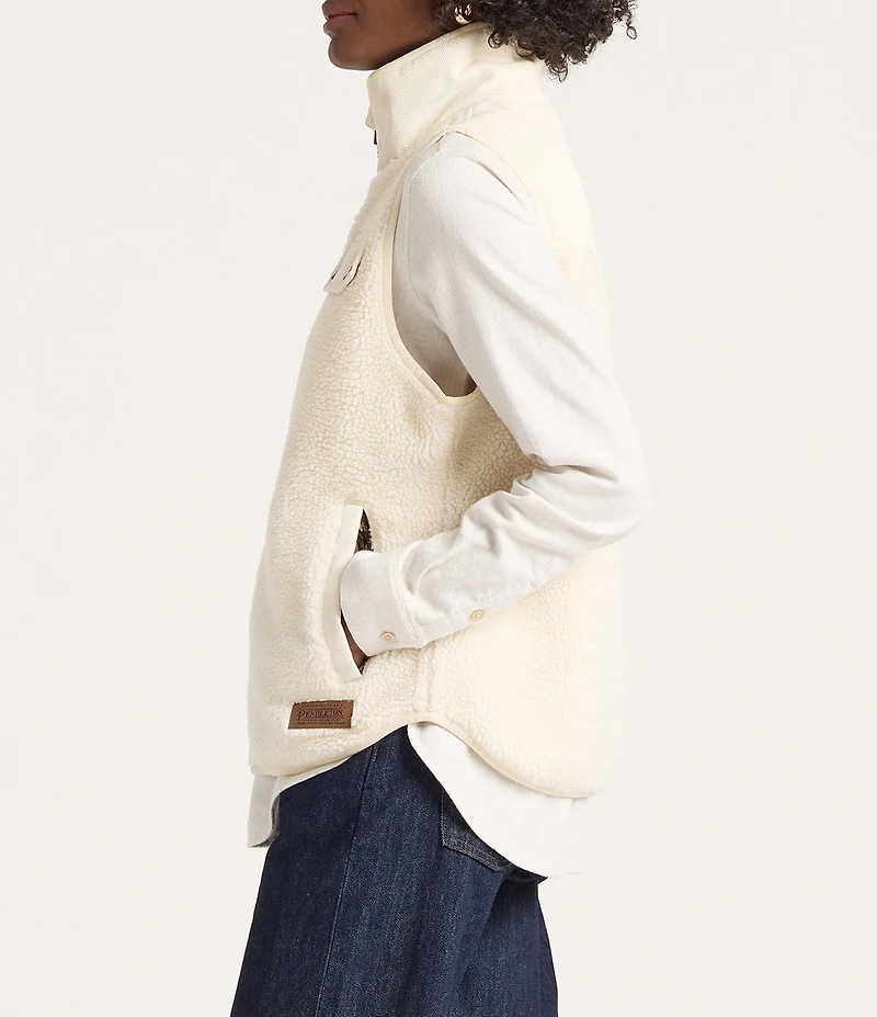 Pendleton Laurel Berber Fleece Stand Collar Sleeveless High-Low Hem Zip Front Vest
