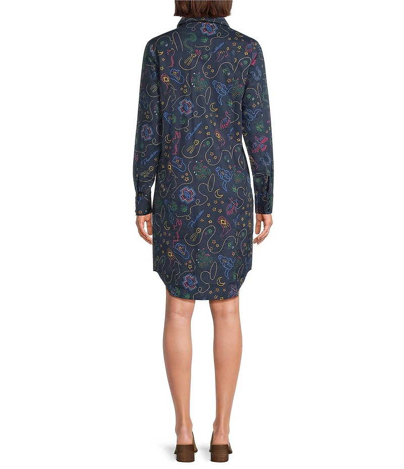 Pendleton Printed Point Collar Long Sleeve Poplin Shirt Dress