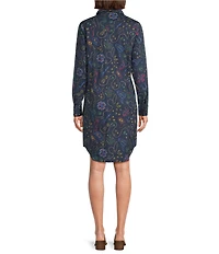 Pendleton Printed Point Collar Long Sleeve Poplin Shirt Dress