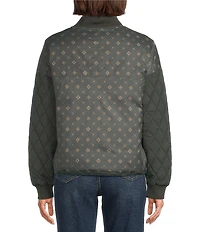 Pendleton Sweet Grass Quilted Down Baseball Collar Zip Front Bomber Jacket