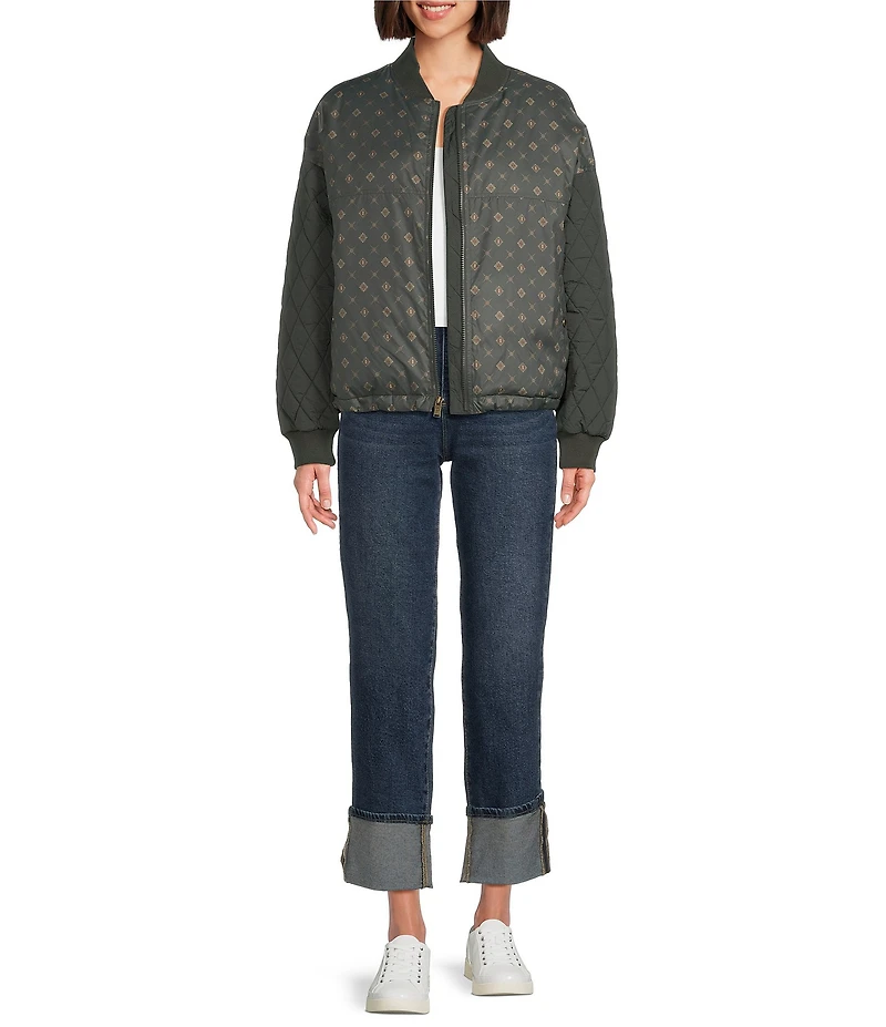 Pendleton Sweet Grass Quilted Down Baseball Collar Zip Front Bomber Jacket