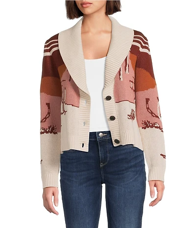 Pendleton Western Scenic Graphic Shawl Neckline Long Sleeve Cardigan