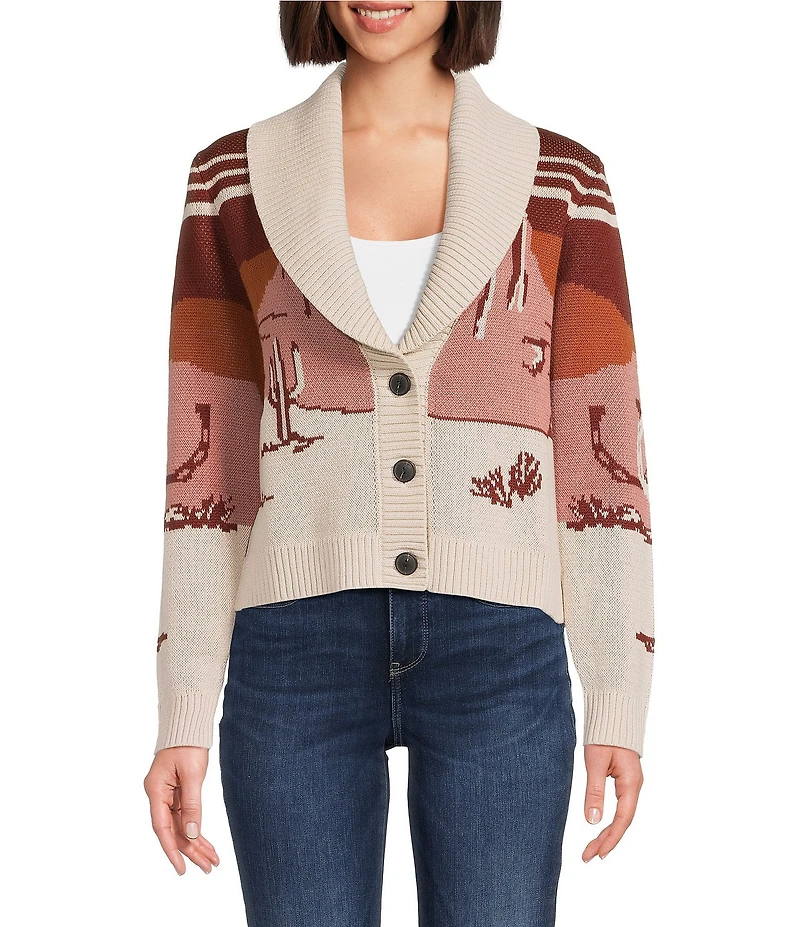 Pendleton Western Scenic Graphic Shawl Neckline Long Sleeve Cardigan