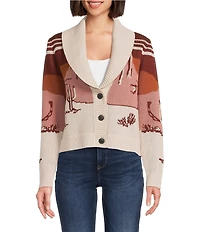 Pendleton Western Scenic Graphic Shawl Neckline Long Sleeve Cardigan