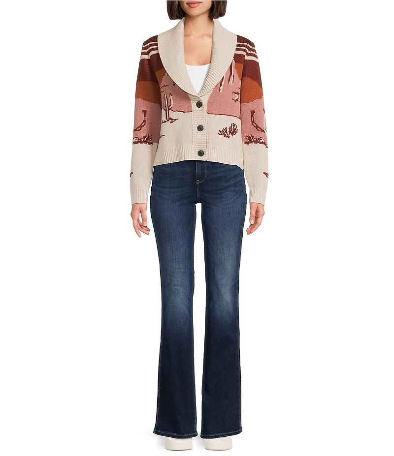 Pendleton Western Scenic Graphic Shawl Neckline Long Sleeve Cardigan