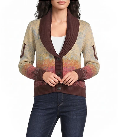 Pendleton Western Scenic Ombre Knit Shawl Collar Long Sleeve Button Cardigan