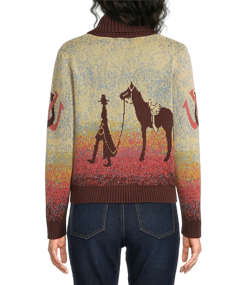 Pendleton Western Scenic Ombre Knit Shawl Collar Long Sleeve Button Cardigan