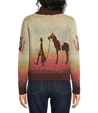 Pendleton Western Scenic Ombre Knit Shawl Collar Long Sleeve Button Cardigan