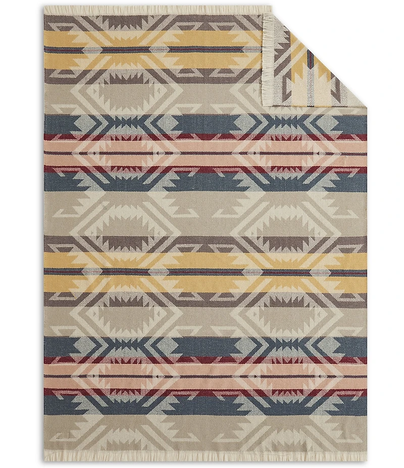 Pendleton White Sands Southwestern Geometric Pattern Fringed Throw Blanket