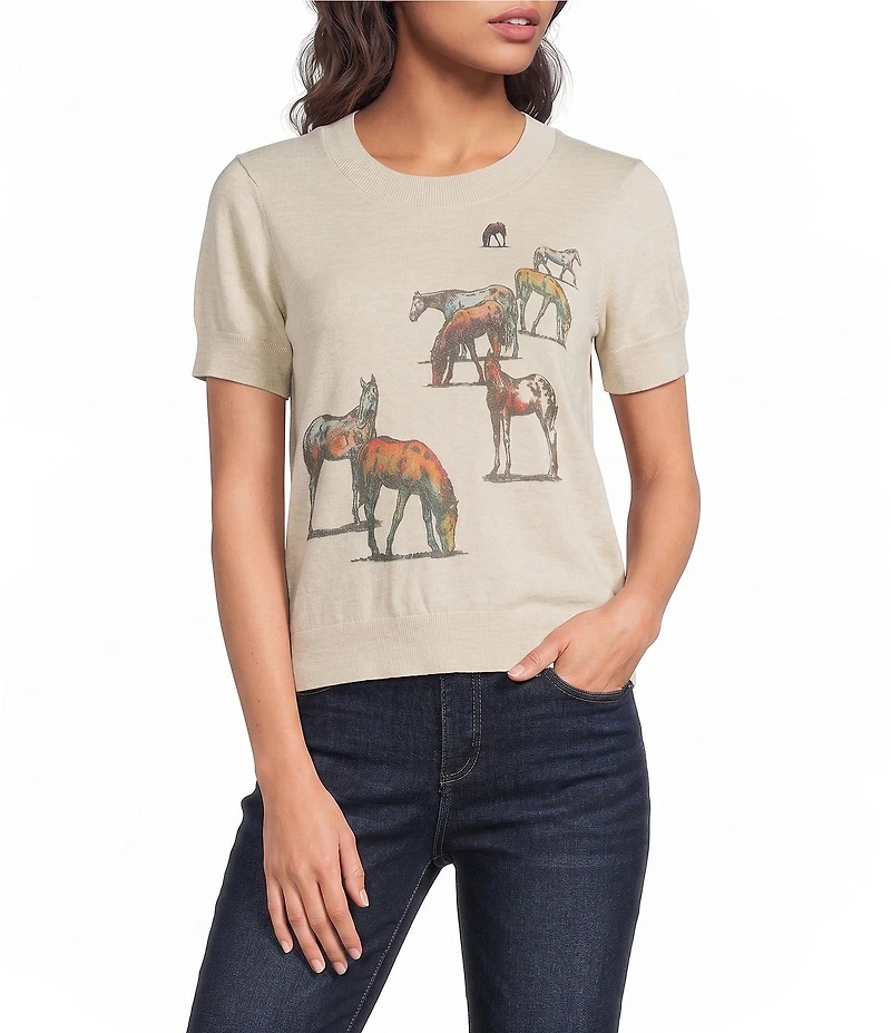 Pendleton Wild Horse Graphic Knit Crew Neck Short Sleeve Sweater Top
