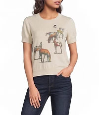 Pendleton Wild Horse Graphic Knit Crew Neck Short Sleeve Sweater Top