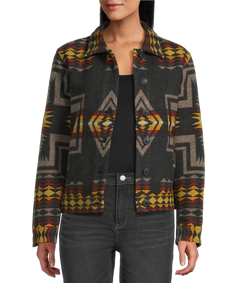 Pendleton Willa Wool Jacquard Fold-Down Collar Long Sleeve Jacket