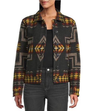 Pendleton Willa Wool Jacquard Fold-Down Collar Long Sleeve Jacket