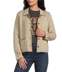 Pendleton Wool Blend Point Collar Long Sleeve Embroidered Souvenir Cardigan