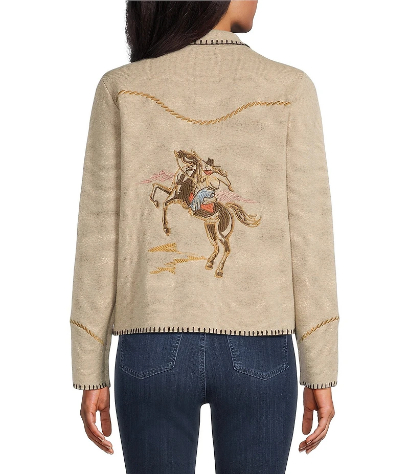 Pendleton Wool Blend Point Collar Long Sleeve Embroidered Souvenir Cardigan