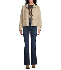 Pendleton Wool Blend Point Collar Long Sleeve Embroidered Souvenir Cardigan