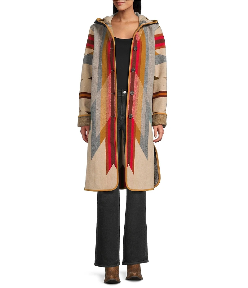 Pendleton Wool Jacquard Pattern Hooded Long Sleeve Cardigan