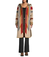 Pendleton Wool Jacquard Pattern Hooded Long Sleeve Cardigan