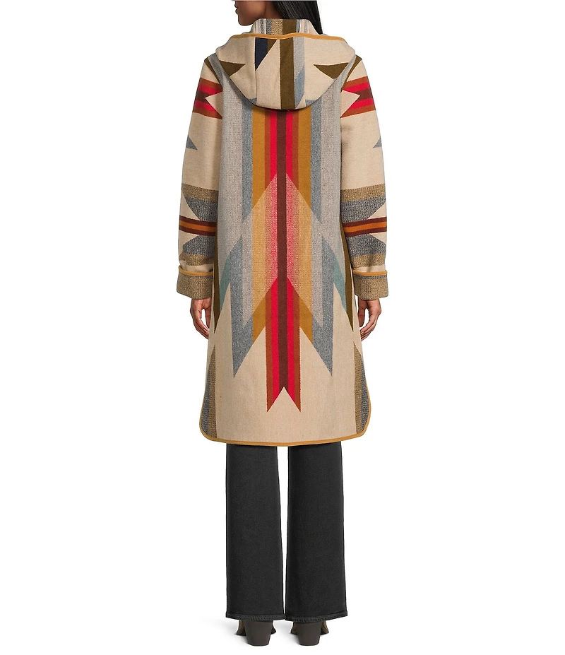 Pendleton Wool Jacquard Pattern Hooded Long Sleeve Cardigan